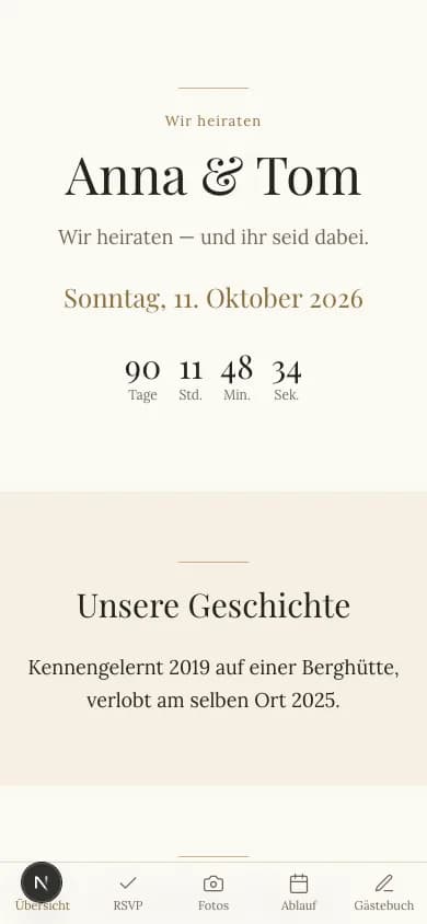Vorschau des Classic-Designs auf der Hochzeitswebsite von Anna & Tom